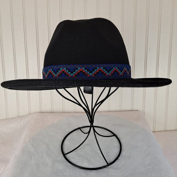 Boho Black Wool Felt Western-Style Hat - Picture 2 of 5